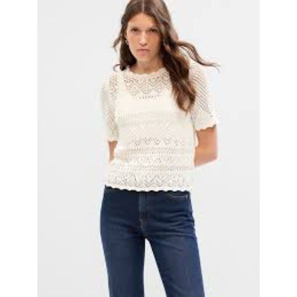 GAP Womens Crotchet Top Sz S Cottagecore Festival Peasant Prairie Boho Cotton